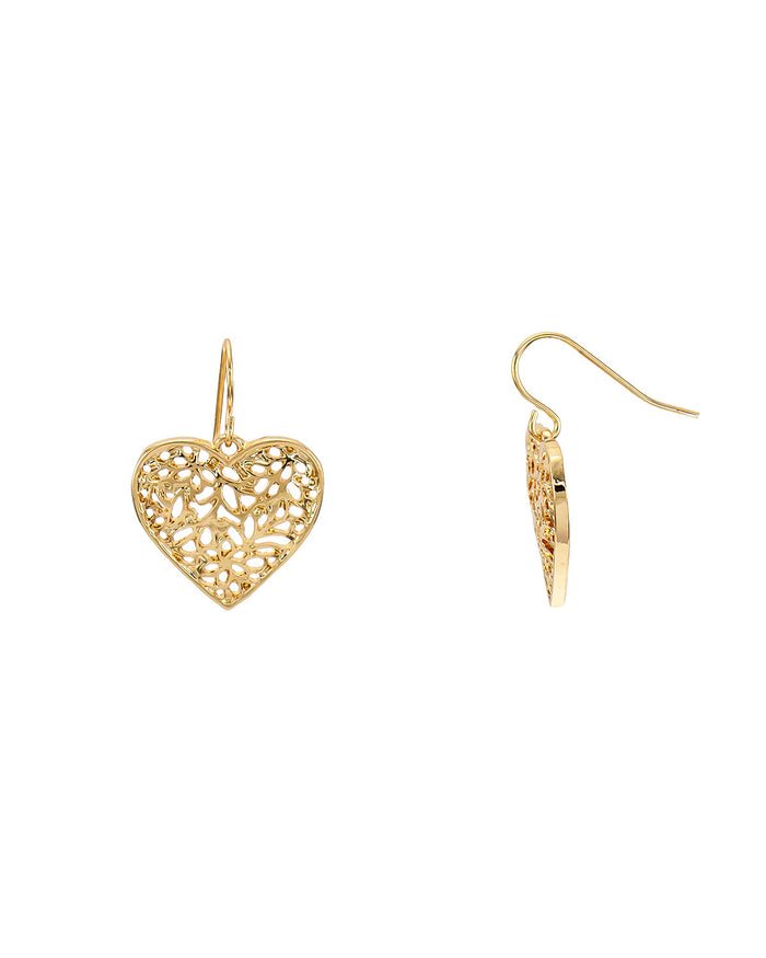 Dauplaise Jewelry - 'Be Mine' Filigree Heart Earring in Gold-Tone