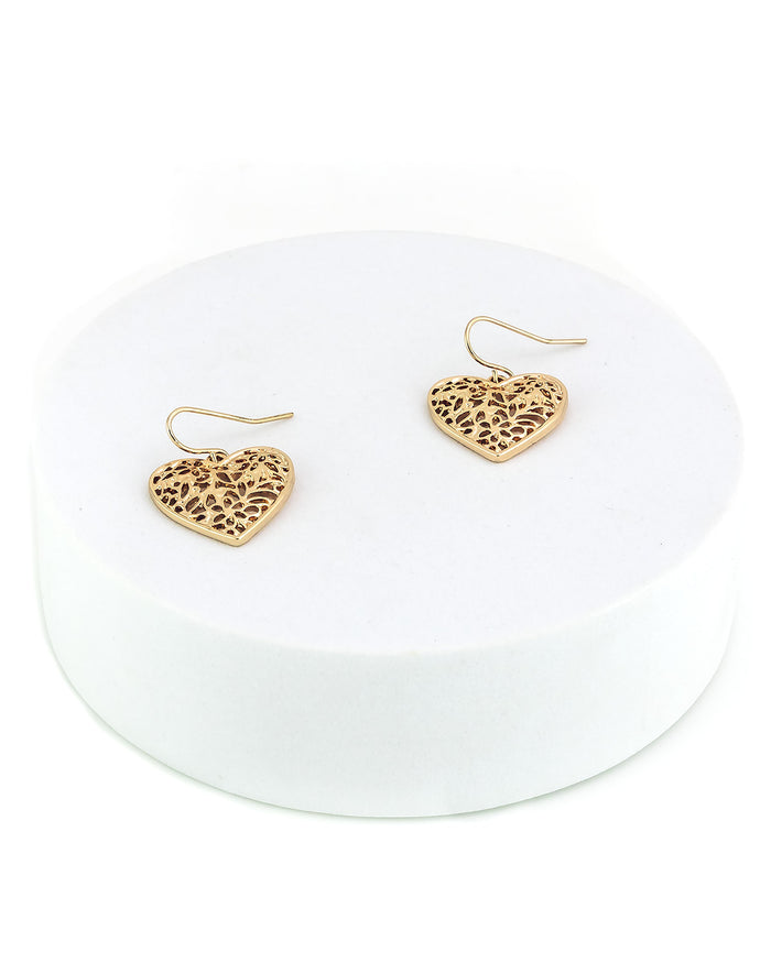 Dauplaise Jewelry - 'Be Mine' Filigree Heart Earring in Gold-Tone