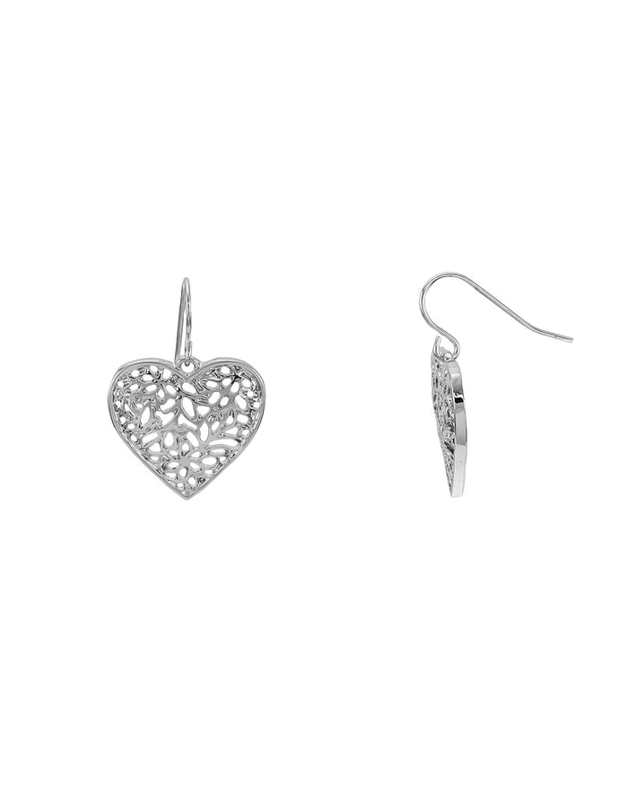 Dauplaise Jewelry - 'Be Mine' Filigree Heart Earring in Silver-Tone