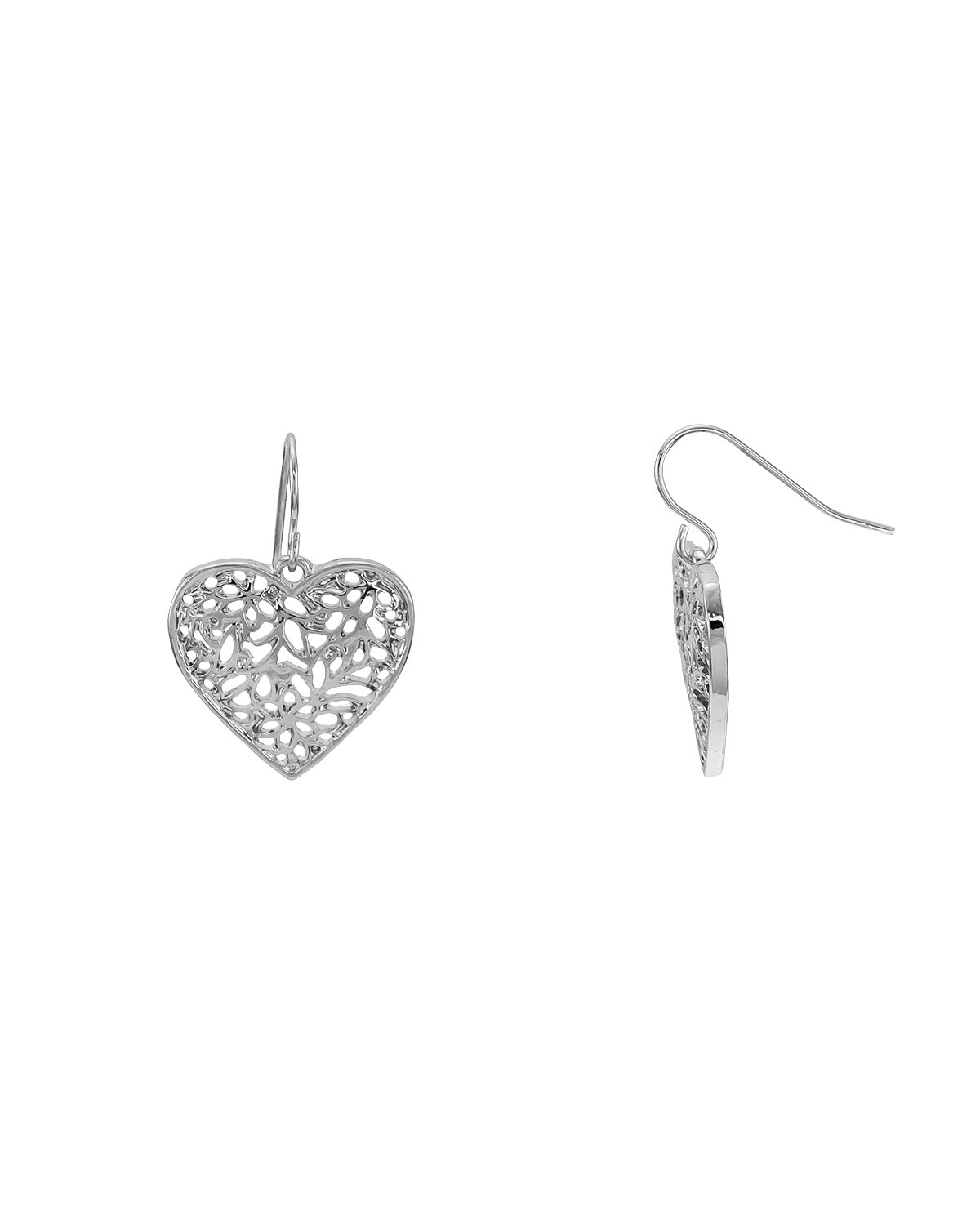 'Be Mine' Filigree Heart Earring in Silver-Tone displayed on white background – Dauplaise Jewelry
