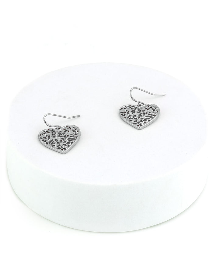 Dauplaise Jewelry - 'Be Mine' Filigree Heart Earring in Silver-Tone