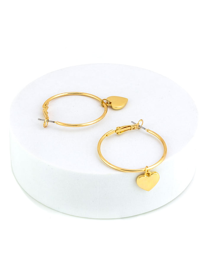 Dauplaise Jewelry -  'Love Her' Hoop with Heart Drop Earring in Gold-Tone