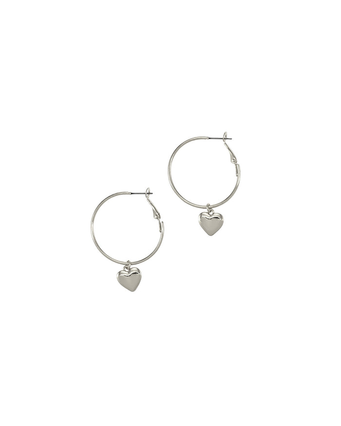 Dauplaise Jewelry -  'Love Her' Hoop with Heart Drop Earring in Silver-Tone