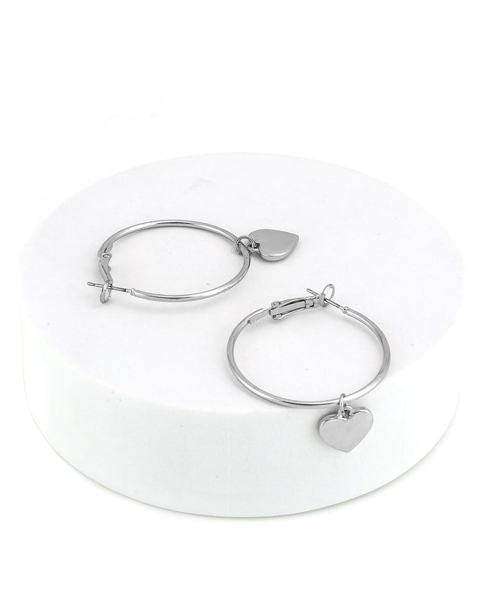Dauplaise Jewelry -  'Love Her' Hoop with Heart Drop Earring in Silver-Tone