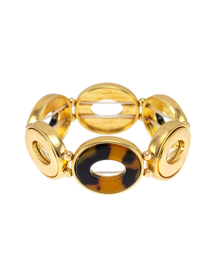 Oval Tortoise-Link Stretch Bracelet displayed on white background – Dauplaise Jewelry