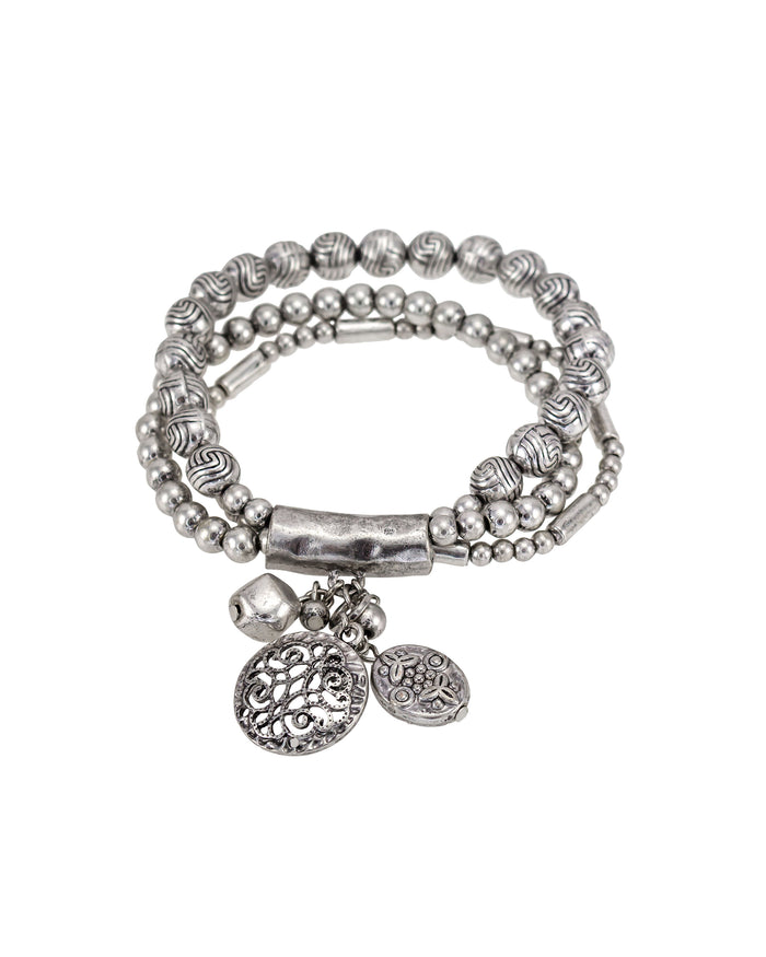 The Silver Woven Bracelet displayed on white background – Dauplaise Jewelry