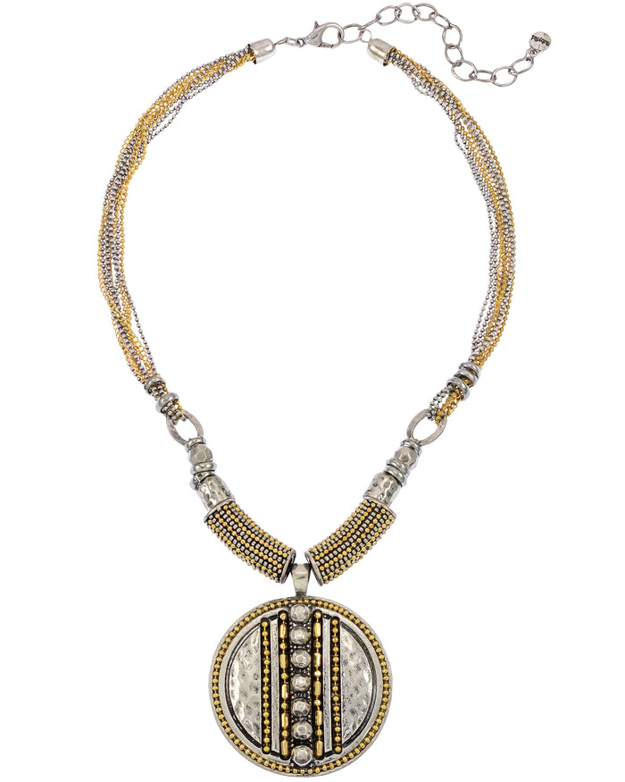 Two-Tone Chain Reactive Pendant Necklace displayed on white background – Dauplaise Jewelry