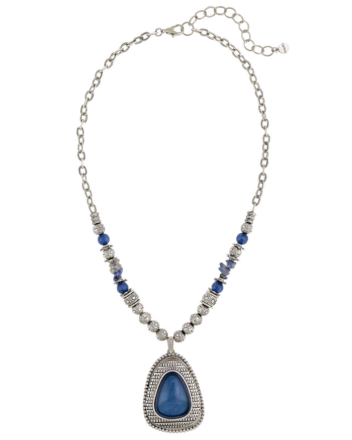 Blue Teardrop Pendant displayed on white background – Dauplaise Jewelry