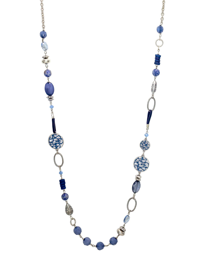 Blue Disc Beaded Link displayed on white background – Dauplaise Jewelry