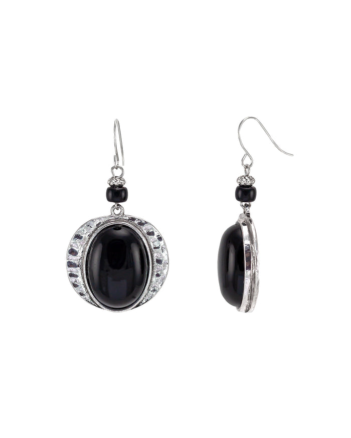 Large Black Cab Drop Earrings displayed on white background – Dauplaise Jewelry