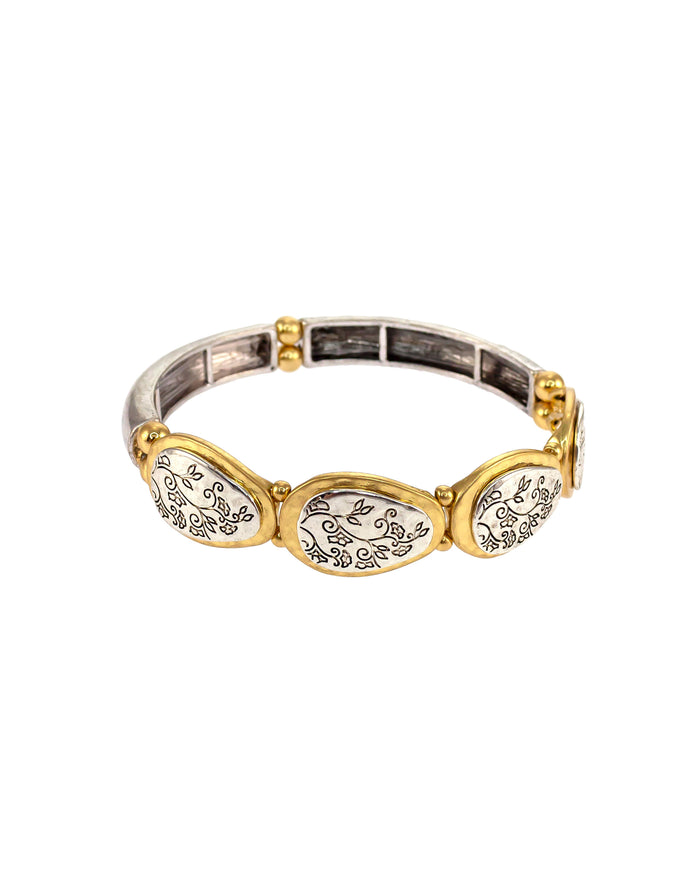 Stretch Two-Tone Bracelet displayed on white background – Dauplaise Jewelry