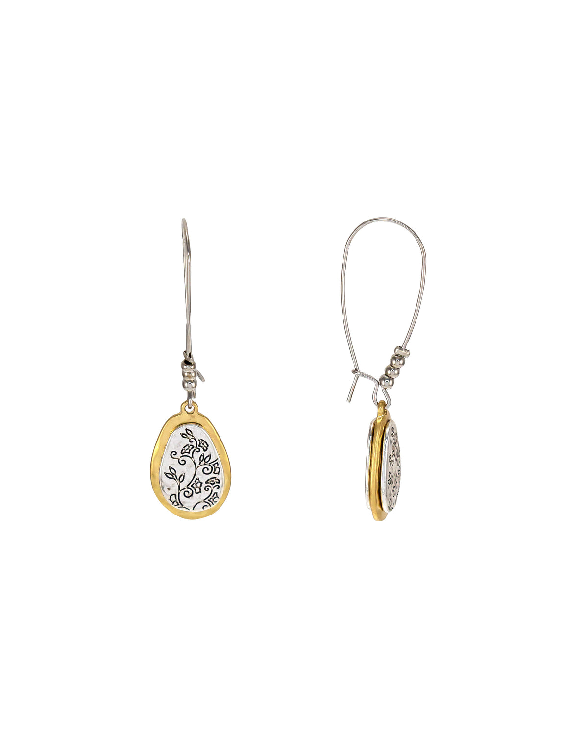 Two-Tone Floral Edged Earrings displayed on white background – Dauplaise Jewelry