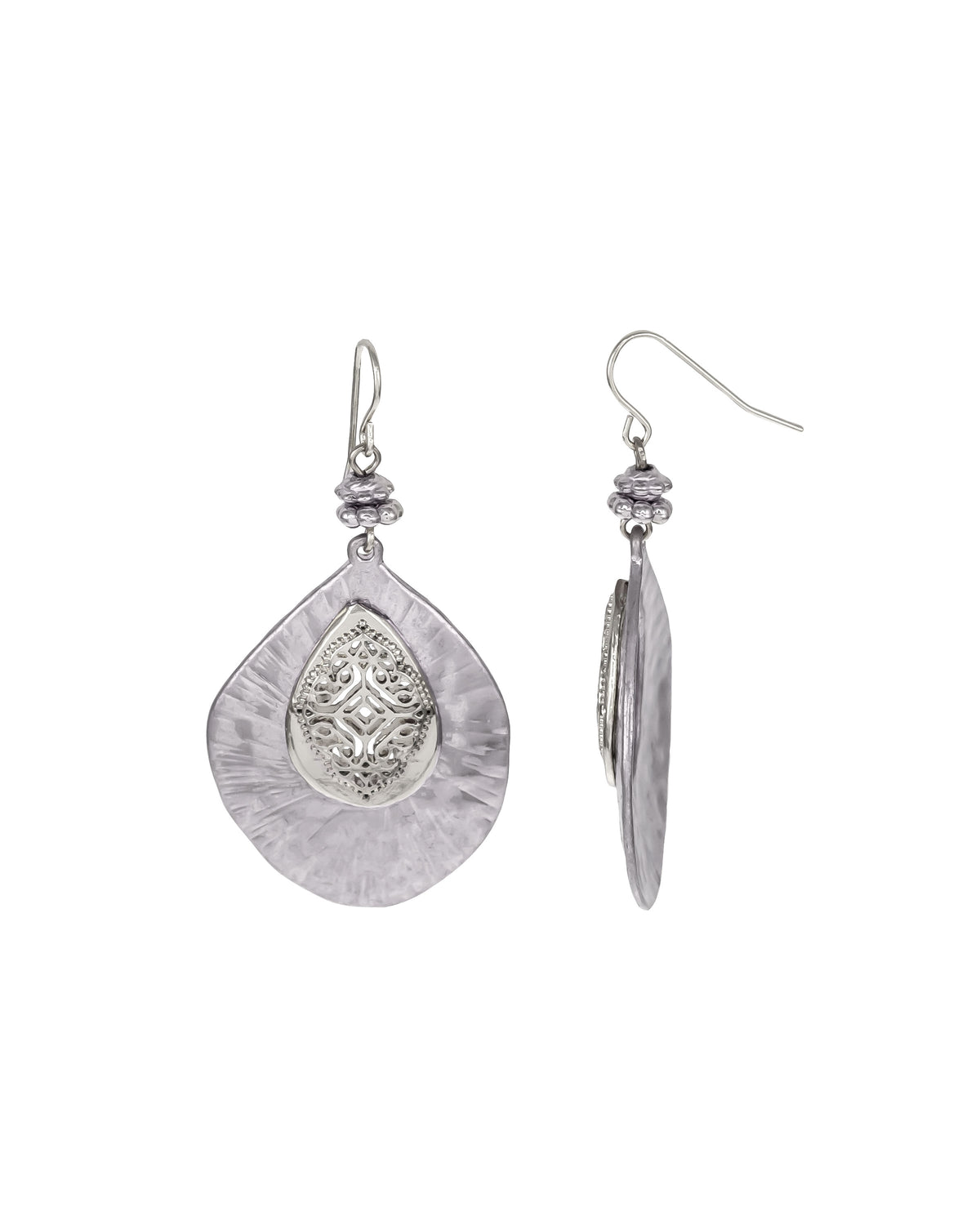 Filigree Drop Earrings displayed on white background – Dauplaise Jewelry