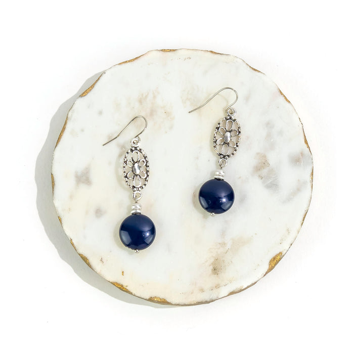 Ruby Rd. - Blue Beaded Double Drop Earrings