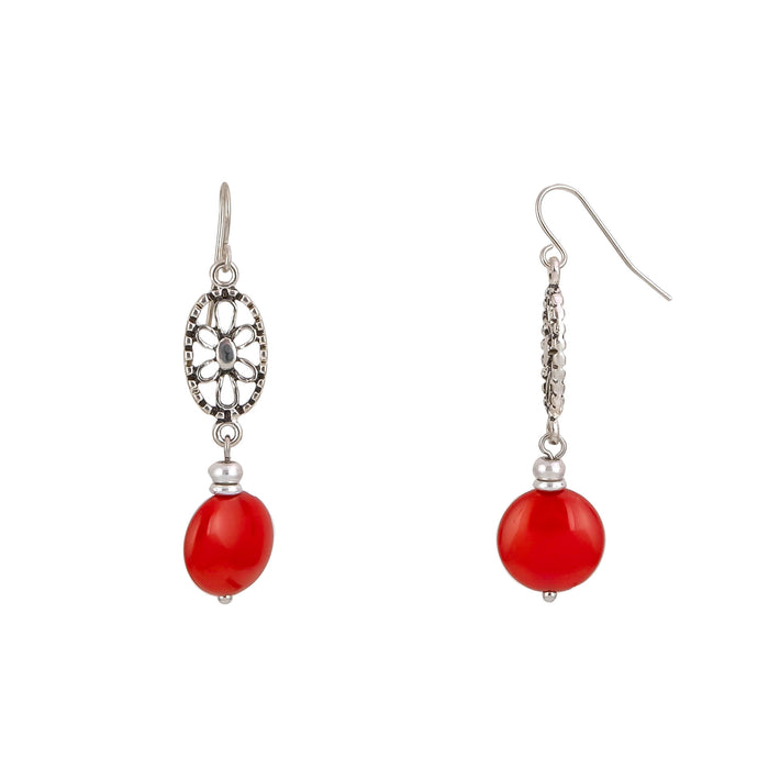 Ruby Rd. - Red Beaded Double Drop Earrings