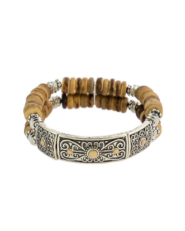 Natural Beaded Bracelet displayed on white background – Dauplaise Jewelry