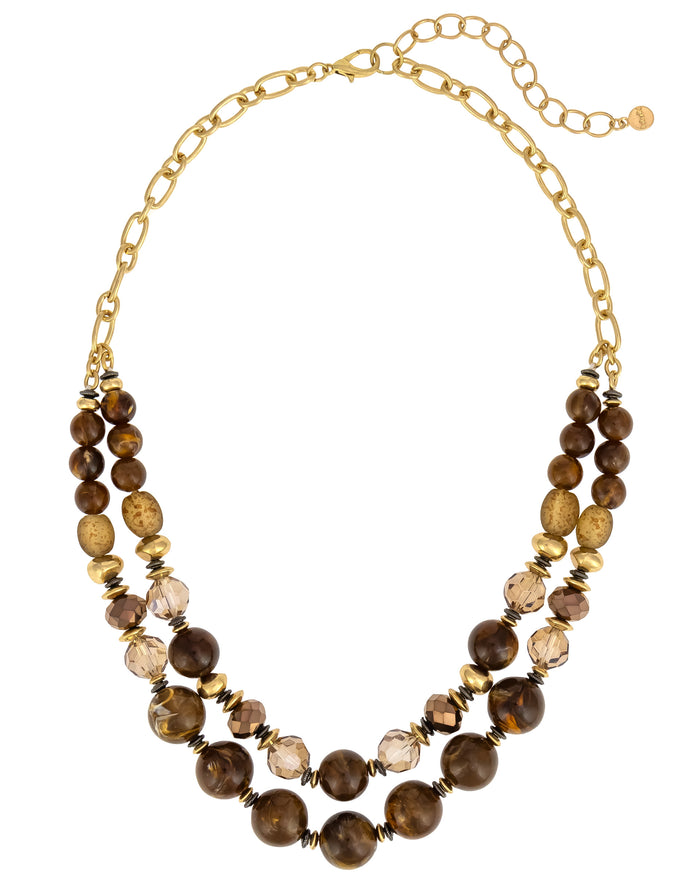 Double Row Beaded Statement Necklace displayed on white background – Dauplaise Jewelry