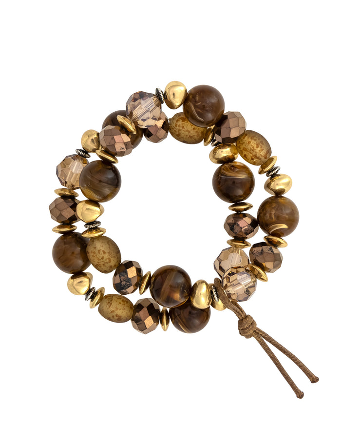 Golden Earth Beaded Bracelet Set displayed on white background – Dauplaise Jewelry