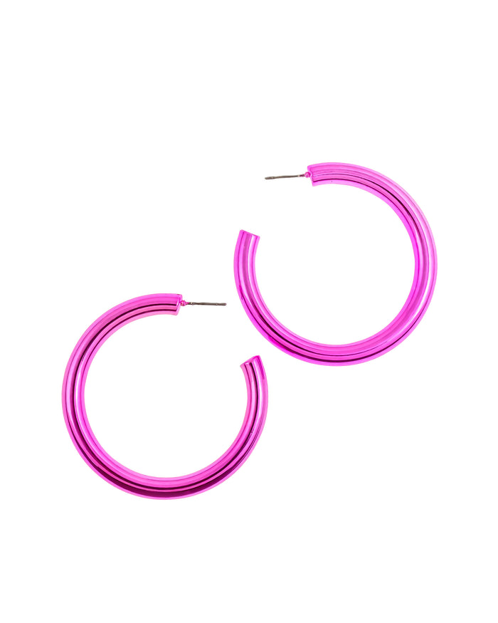 Sydney's Pink Metallic Hoop displayed on white background – Dauplaise Jewelry