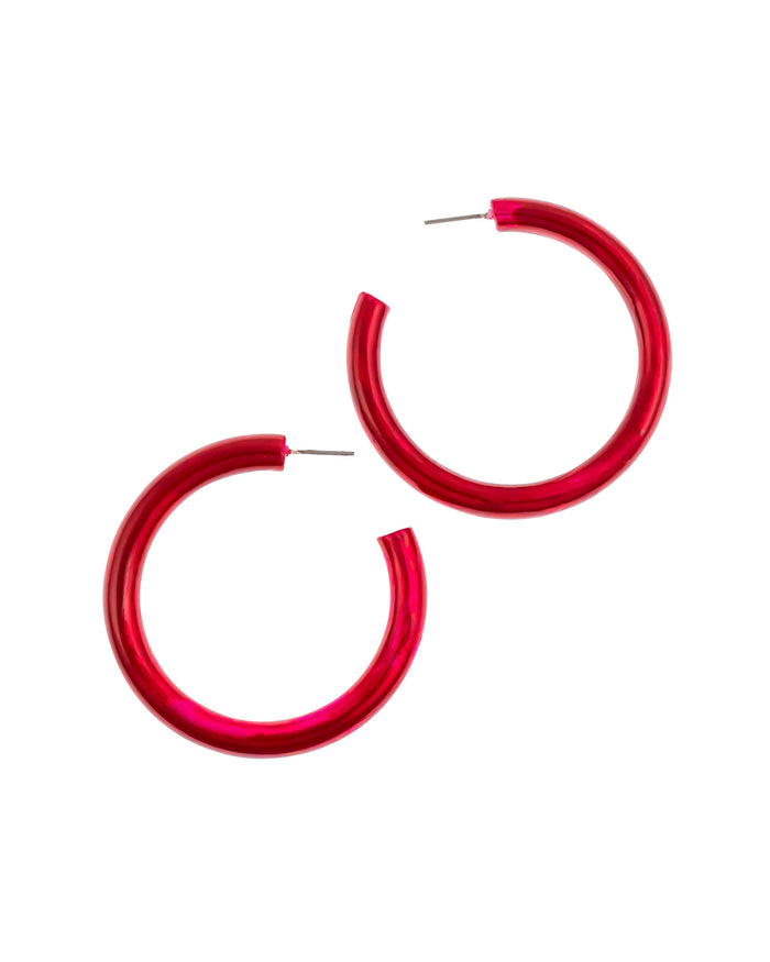 Sydney's Red Metallic Hoop displayed on white background – Dauplaise Jewelry