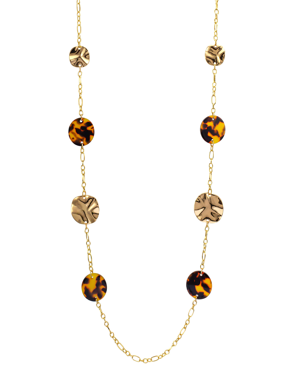 Gold-Tone Tortoise Necklace displayed on white background – Dauplaise Jewelry