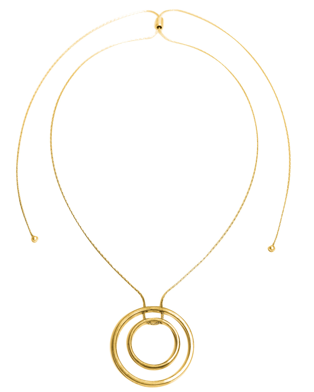 Long Gold-tone Metal Pendant displayed on white background – Dauplaise Jewelry