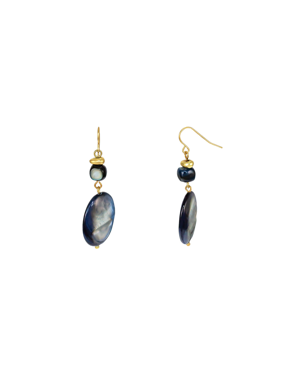Blue Shell Double Drop Earring displayed on white background – Dauplaise Jewelry