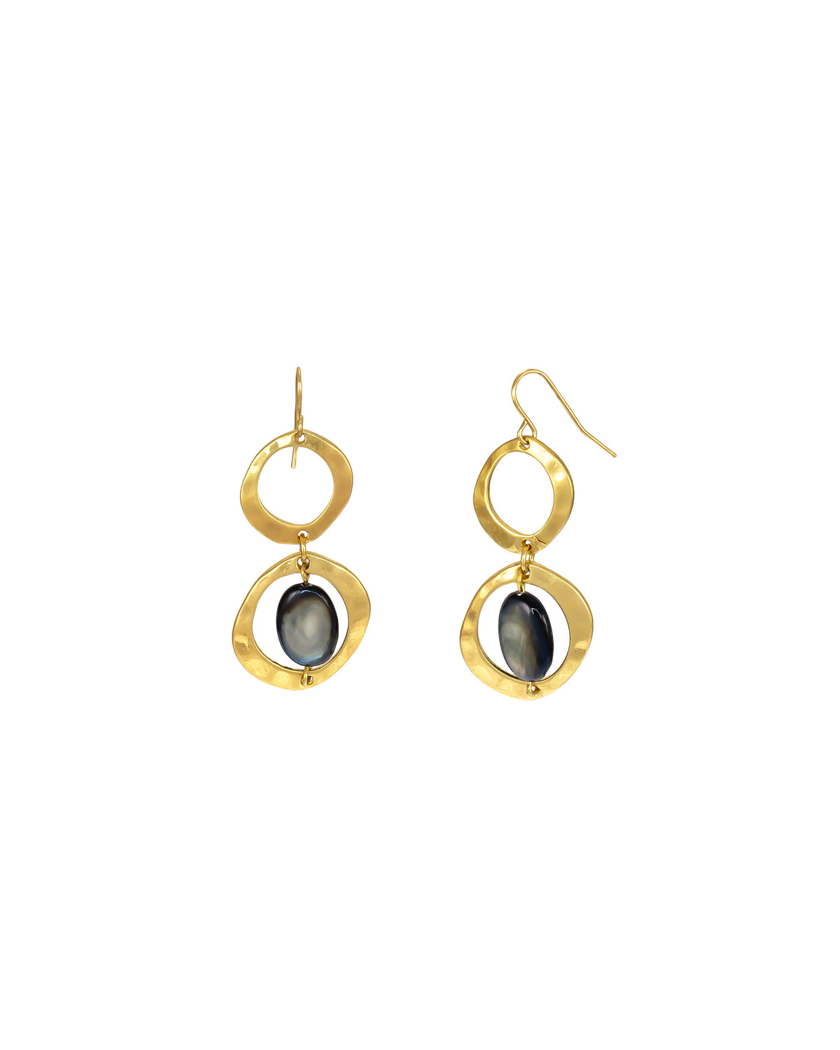 Double Drop Metal and Shell Earrings displayed on white background – Dauplaise Jewelry