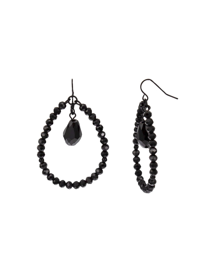 Jet Pear Earrings displayed on white background – Dauplaise Jewelry