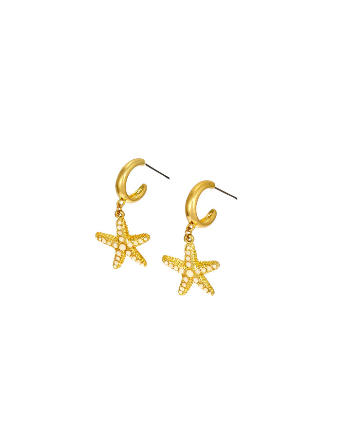 Star Fish Hoop Earrings displayed on white background – Dauplaise Jewelry