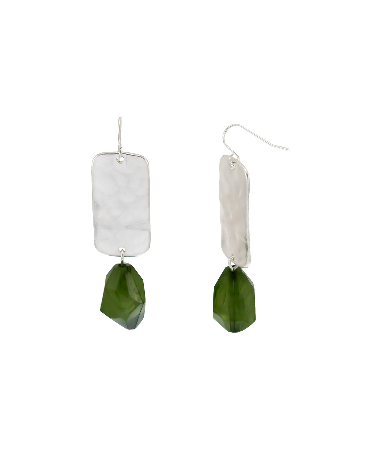Green Stone Drop Earrings displayed on white background – Dauplaise Jewelry