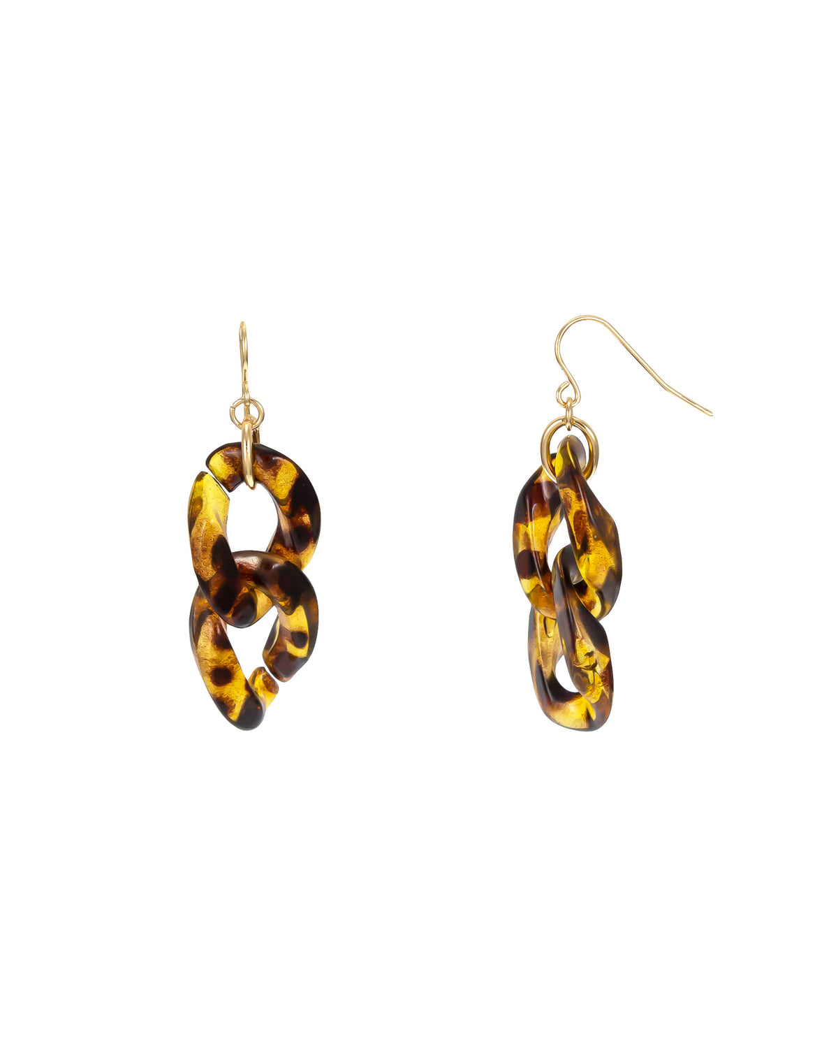 Double Link Tortoise-Print Earrings displayed on white background – Dauplaise Jewelry