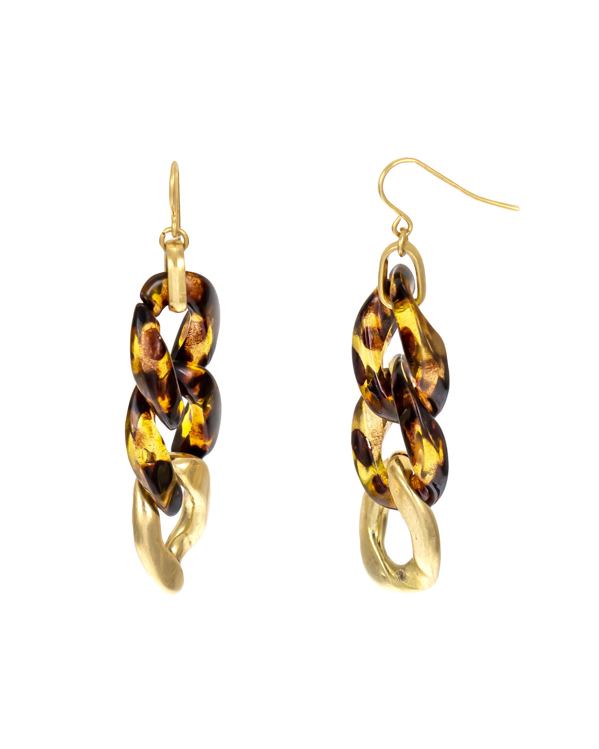 Tortoise-Print Link Drop Earrings displayed on white background – Dauplaise Jewelry