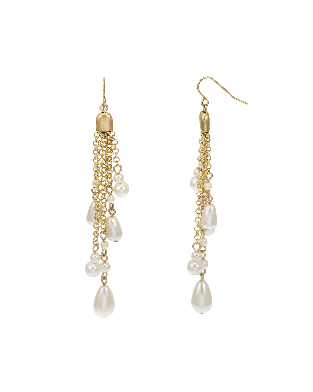 Pearl Tassel Earring displayed on white background – Dauplaise Jewelry