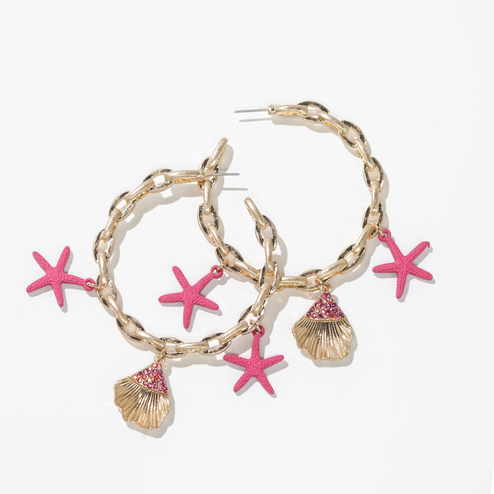 Dauplaise Jewelry - Chain Hoop Earring with Starfish