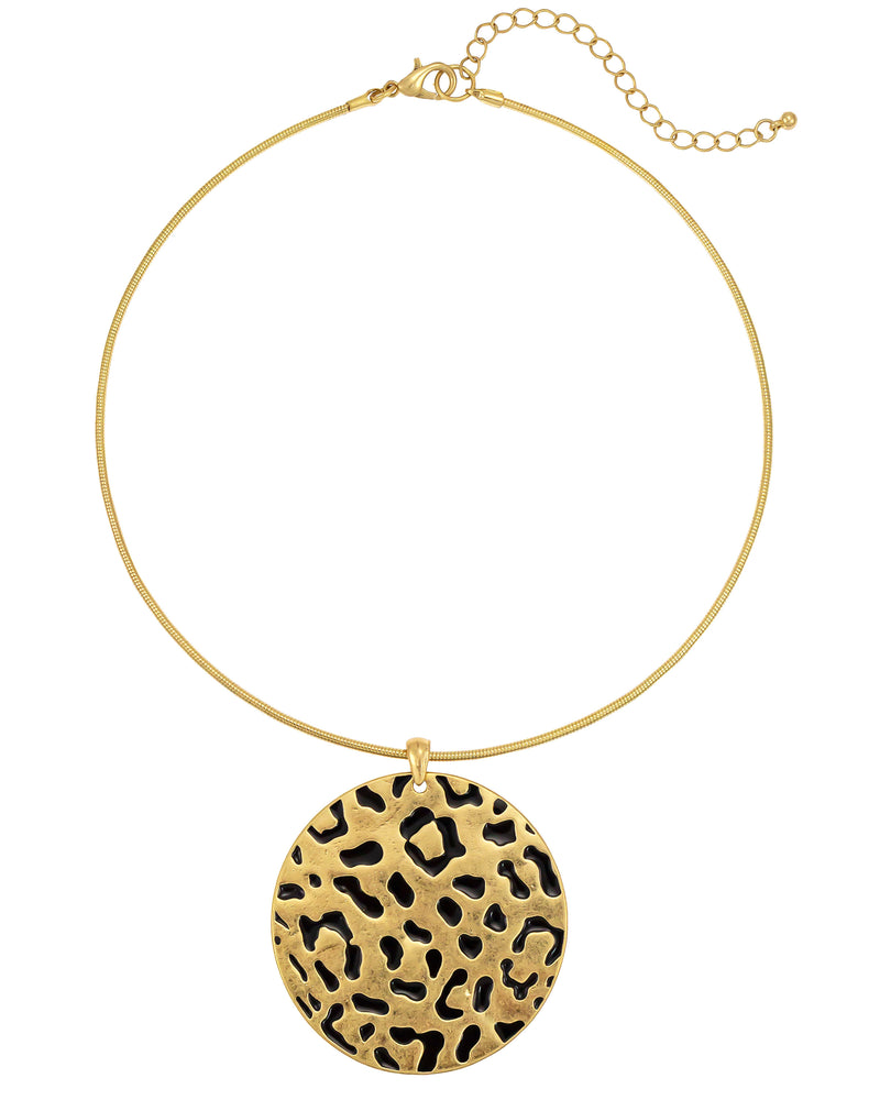 Dauplaise Jewelry -  Leopard-Printed Disc Pendant Necklace
