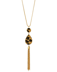 Dauplaise Jewelry - Animal Printed Disc Tassel Drop Necklace