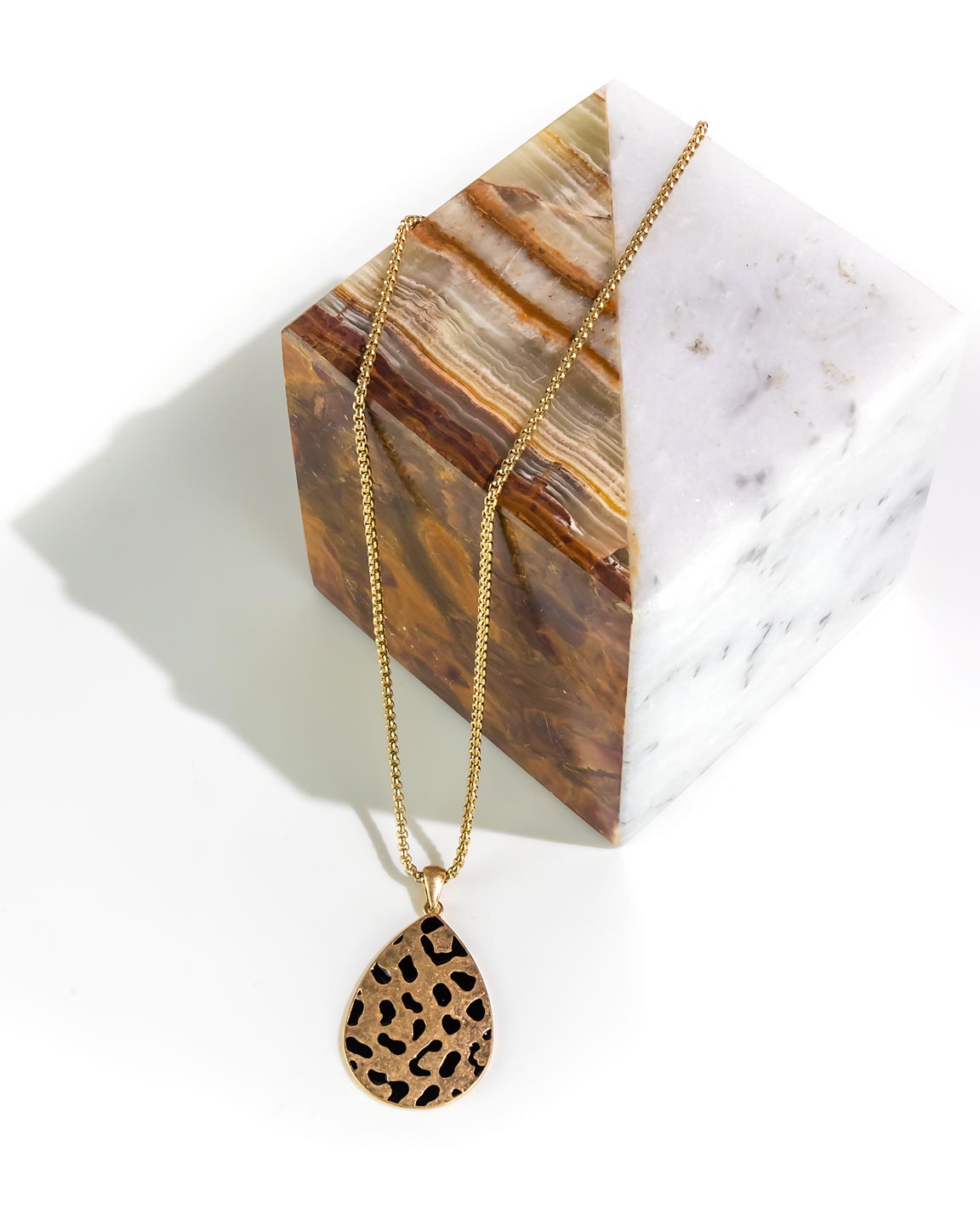 Dauplaise Jewelry - Leopard-Printed Teardrop Pendant Necklace