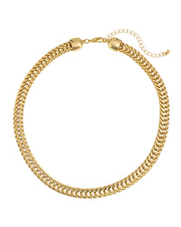 Worn-gold textured curb chain necklace with a lobster clasp and extender on a white background.