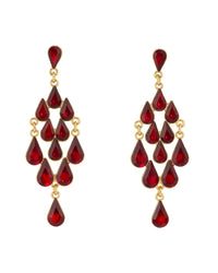 Ruby Chandelier Earrings displayed on white background – Dauplaise Jewelry