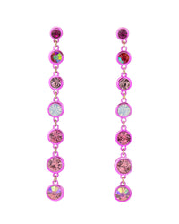 Enchanting Metallic Pink Anodized Linear Earrings displayed on white background – Dauplaise Jewelry