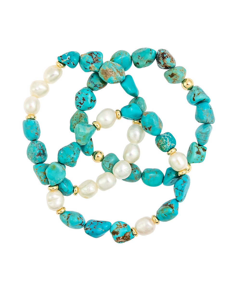 Dauplaise Jewelry - Turquoise and Pearl Stretch Bracelet Set