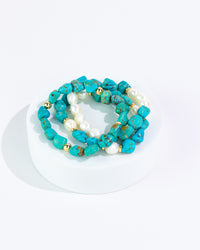 Dauplaise Jewelry - Turquoise and Pearl Stretch Bracelet Set