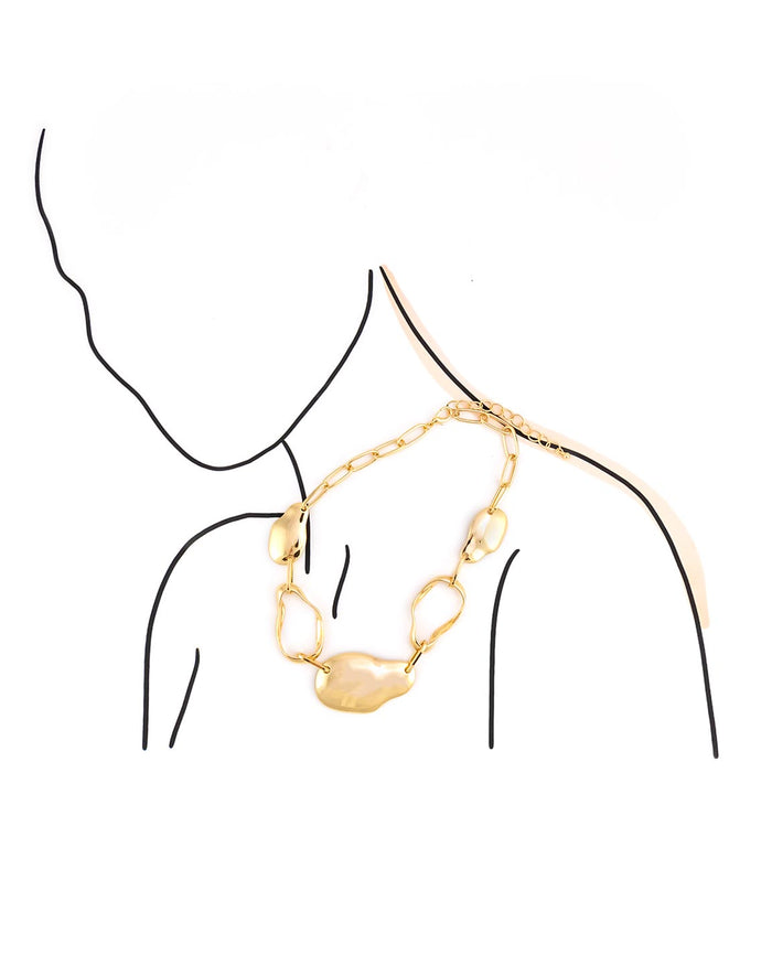 Gold chain necklace on a model outline