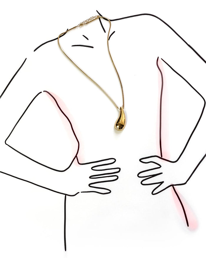 Illustration of a person wearing a gold necklace with a pendant