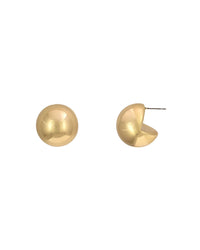 Polished gold-tone sculptural round button stud earrings with post backs on a white background.