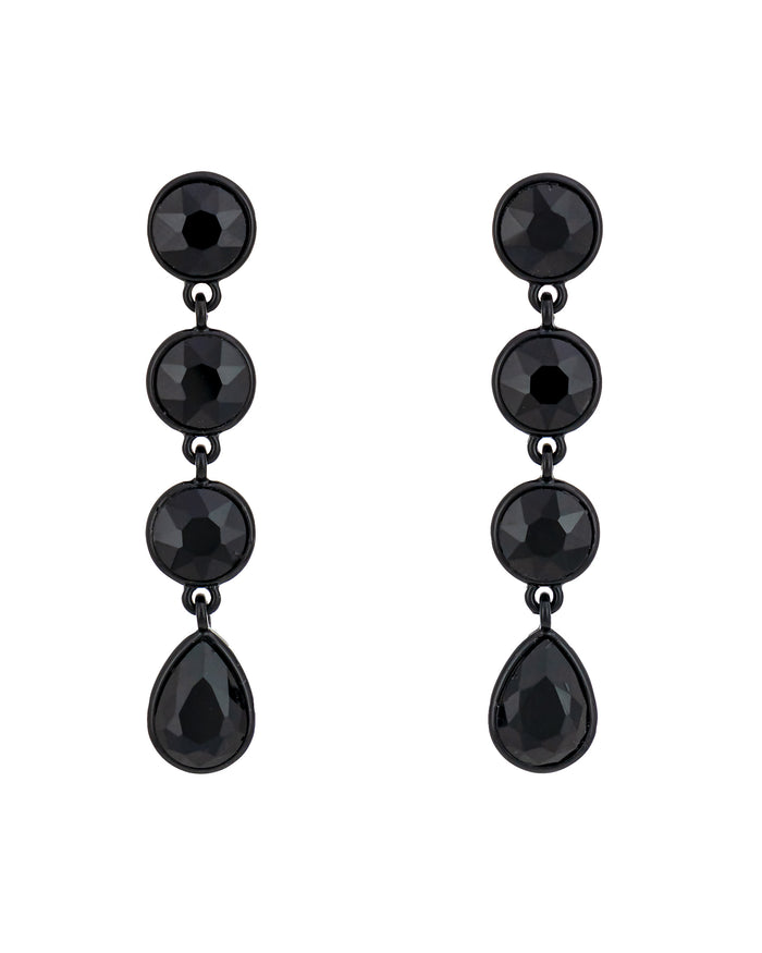 Black drop earrings on a white background