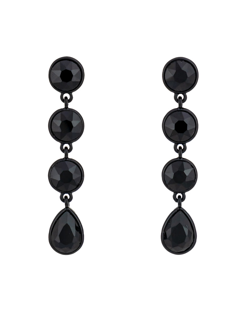 Black drop earrings on a white background