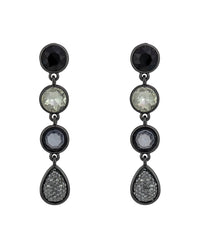 Pair of earrings with black and clear gemstones on a white background