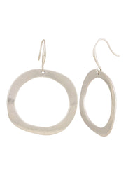 Worn-silver open ring French-wire drop earrings shown from the front and side on a white background.